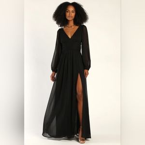 Lulu's Enchant My Love Black V-Neck Long Sleeve Maxi Dress
